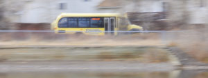 Streamline bus in Bozeman, MT. Motion blur image by Bozeman ponds