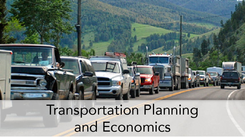 WTI-ProgramThumbTitle-Transportation Planning and Economics. Driver view on rural highway with backed up traffic in oncoming lane.
