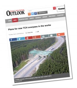 Screen capture of Rocky Mountain Outlook website showing landscaping of wildlife overpass