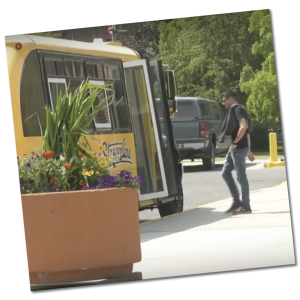 Image of passengers boarding Streamline bus. KBZK TV Interviews David Kack about the history and success of the Streamline Bus service.