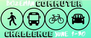Graphic for Bozeman Commuter Challenge shows pedestrian, bus, bicycle, and carpool.