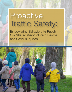 Cover image of Proactive Traffic Safety report with title and photo of children walking on a sidewalk