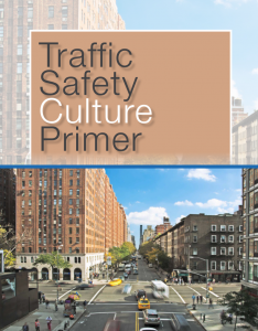 Cover image of Traffic Safety Culture Primer report with title and image of a downtown street