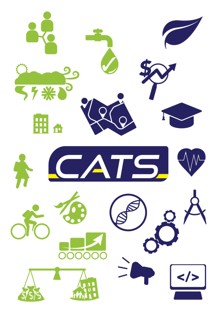 Logo for CATS student engagement program including icons of different project types
