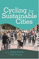 Book cover for Cycling for Sustainable Cities with photo of urban cyclists