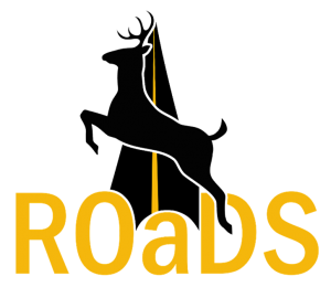 ROADS project logo 2021 with image of deer crossing roadway