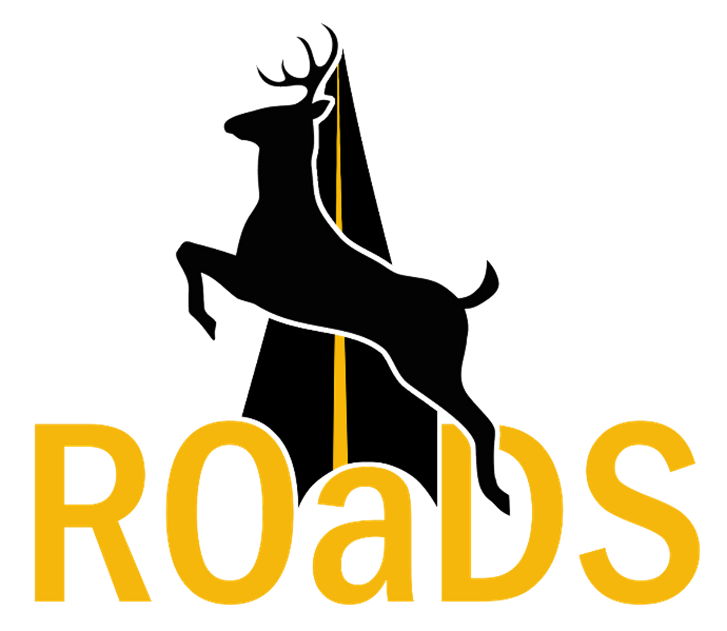 ROADS project logo 2021 with image of deer crossing roadway