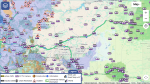 Screenshot of the OSS traveler information system. RWIS/CCTV cameras, traffic flow and Incidents are among the information displayed.